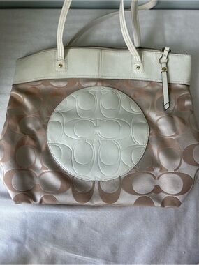 Coach Cream and Light Pink Signature Tote
